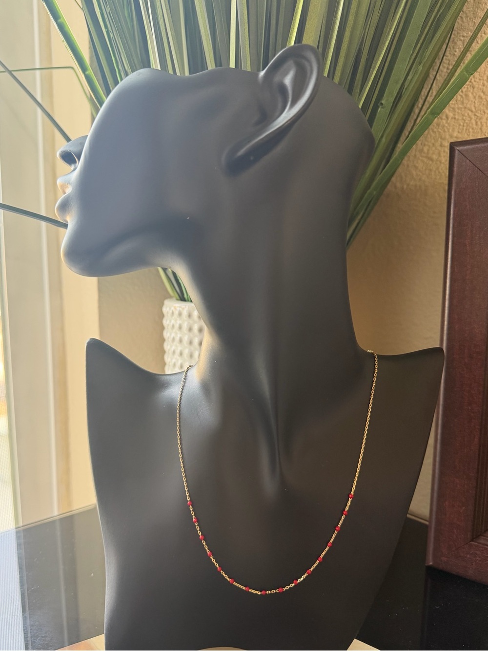 Gold Chain Necklace with cubic zirconia red - Women Jewelry